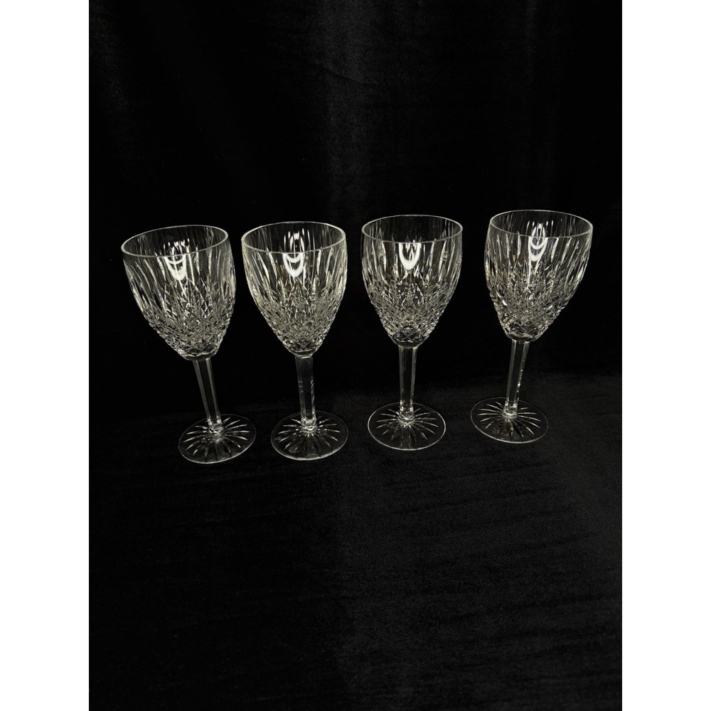 Set of 4 Waterford Crystal Castlemaine  7 1/8" Claret Wine‎ Glasses Cut Foot